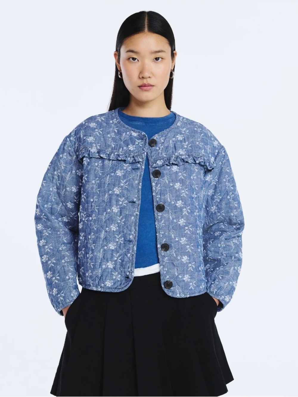 Scoop Women's Cotton Eyelet Jacket with Puff Sleeves